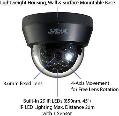 CNB LBQ-50S אנלוגי מקורה IR מצלמה | 1/3 HPIS, 800TVL, עדשה קבועה 3.6 ממ, 0.00LUX, WDR, AWB, AGC, 92 ממ, DC12V,